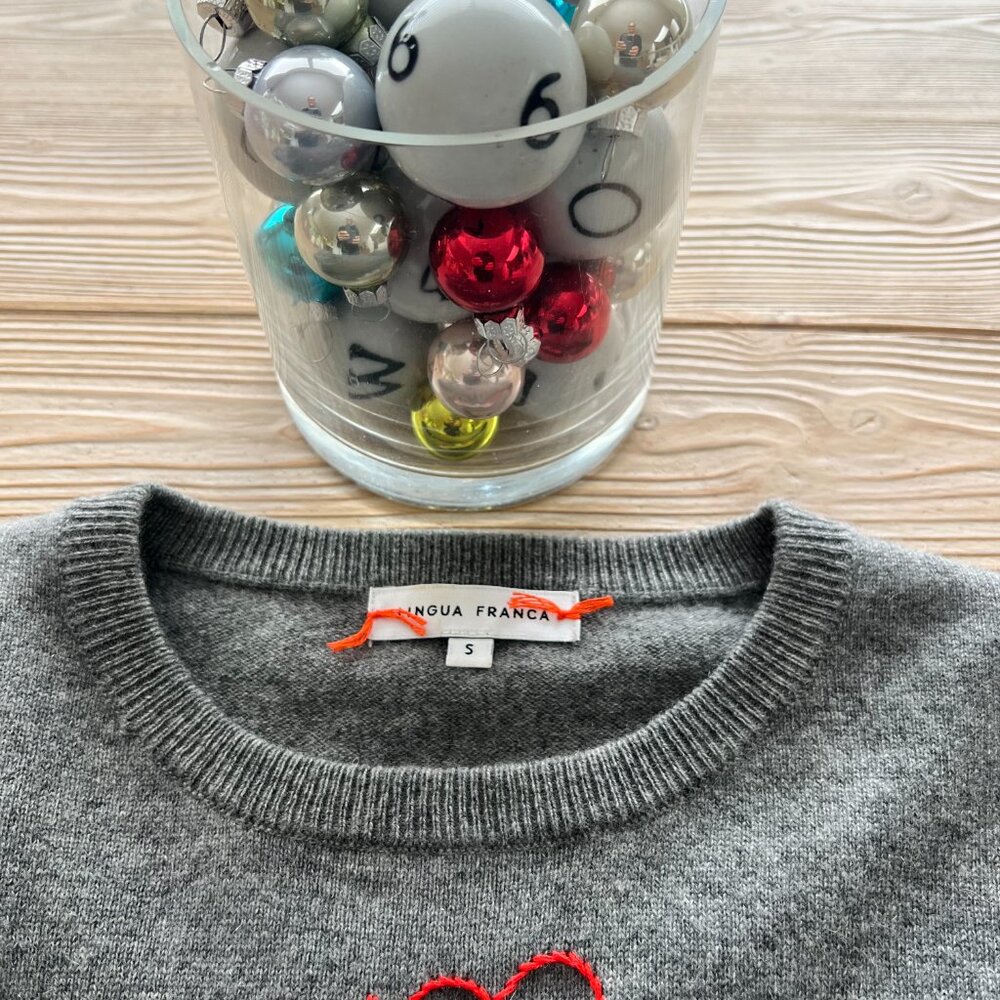 Lingua Franca Cashmere Sweater – “Om Alone” – Gray/Red Stitching (Size S) - Picture 2 of 5